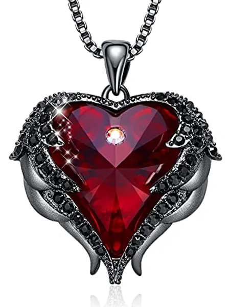 CDE Mother's Day Gifts Angel Wing Love Heart Birthstone Necklaces for Women, Silver Tone/Gold Tone Pendant Necklace Jewelry Gifts for Her on Christmas, Valentine's/Mother's Day, Anniversary, Birthday Gifts for Women Girls Wife Girlfriend