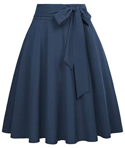 Belle Poque Women's High Waist A-Line Pockets Skirt Skater Flared Midi Skirt