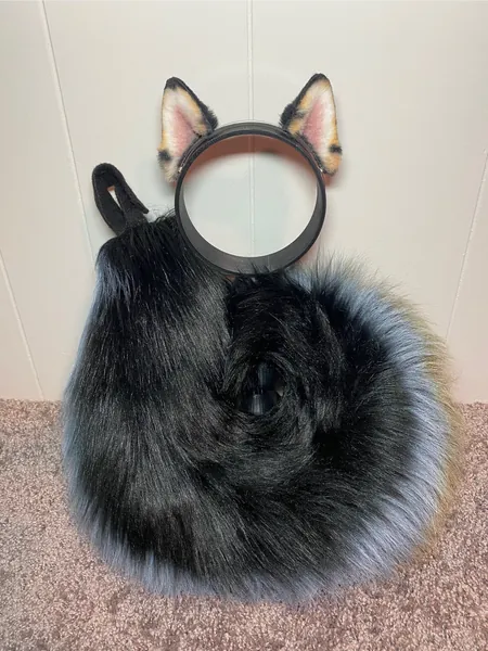 Black Shiba Inu Ears and Tail Set Dog Puppy Pup Cosplay Pet Play Petplay Therian Costume Ddlg Bdsm K9 Canine Furry Kawaii Goth Realistic
