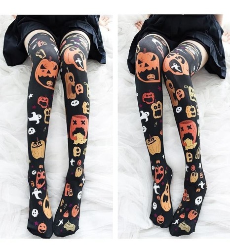 Halloween Lolita Stockings - Sickly Pumpkin