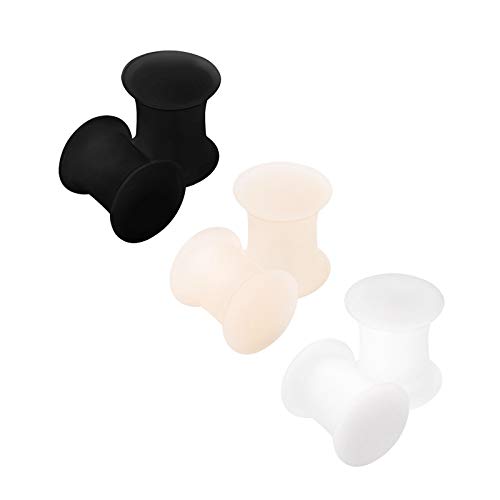 BanaVega 6PCS Silicone Black Double Flared Saddle Skin White Ear Stretcher Gauge Plugs Lobe Earring Piercing Jewelry See More Sizes - 6pcs 6mm BL SN WT