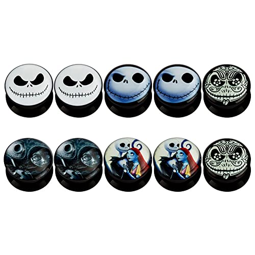 KUBOOZ(5 Pairs Smiling-Skull Acrylic Ear Plugs Tunnels Gauges Stretcher Piercings - 2g(6mm)