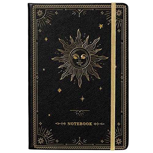 Artfan Ruled Notebook/Journal – Premium Thick Paper Faux Leather Classic Writing Notebook with Pocket + Page Dividers Gifts, Banded, Large, 144 Pages, Hard Cover, Lined (5.8 x 8.4) - Black - BLACK1