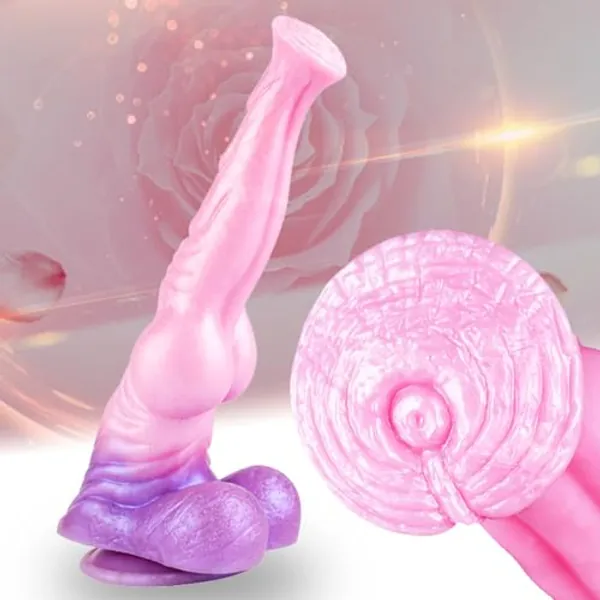 Realistic Knot Horse Dildo,Huge Fantasys Pink Purple Soft Silicone XL Animal Long Anal Dildos 11.18 Inch Strong Suction Consoladores Gay Strapless Penis Adult Sex Toys for Women