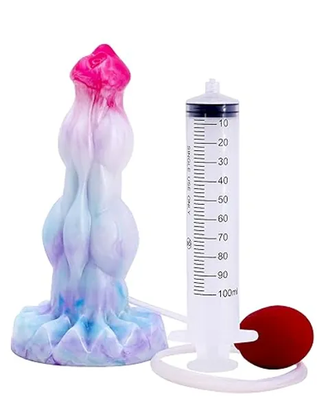 Squirting Dildo 9inch Realistic Dog Dildo with Knots and Suction Cup, Thick Dragon Blue Silicone Dildos Anal Plug Toys for Women Men and Couples Strap on