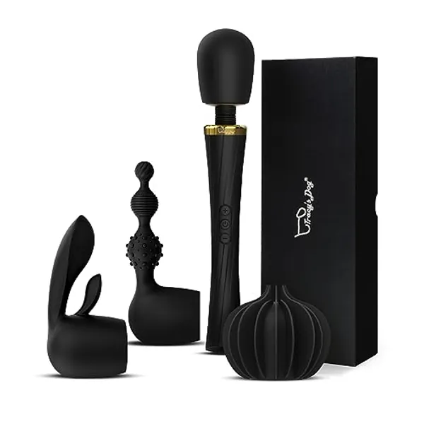 Tracy's Dog Wand Vibrator Kits, Adult Sex Toys with 3 Attachments for Clitoral G Spot Anal Stimulation, Magic Cordless Powerful Vibrating Massager for Women Partner Play with 5 Vibrations & 3 Speeds
