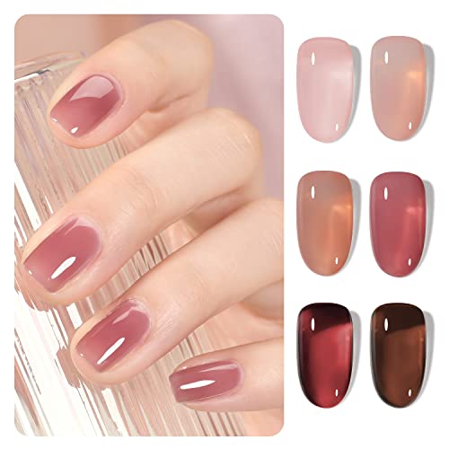GAOY Rose Garden Jelly Gel Nail Polish of 6 Transparent Nude Red Pink Brown Colors Sheer Gel Polish Kit for Salon Gel Manicure and Nail Art DIY at Home - Rose Garden