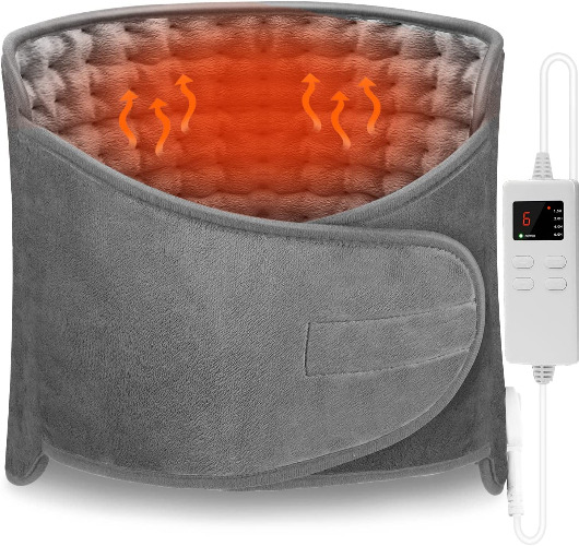Electric Heating Waist Pad, Heating Pads for Back Pain Relief with 6 Heating Settings and Auto Shut Off Soft Machine Washable Electric Heat Pads with Velcro for Abdominal Neck Shoulder - Gray, 12 Inch x 48 Inch