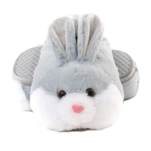 Millffy Bunny Slippers for Women Warm Funny Slippers House Shoes Rabbit Plush Slippers - 8-10 - Grey Bunny