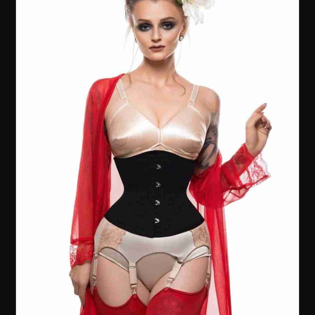 Black underbust corset, waist training, victorian, retro, cosplay, lingerie, corset top, corset belt, waist cincher, short corset