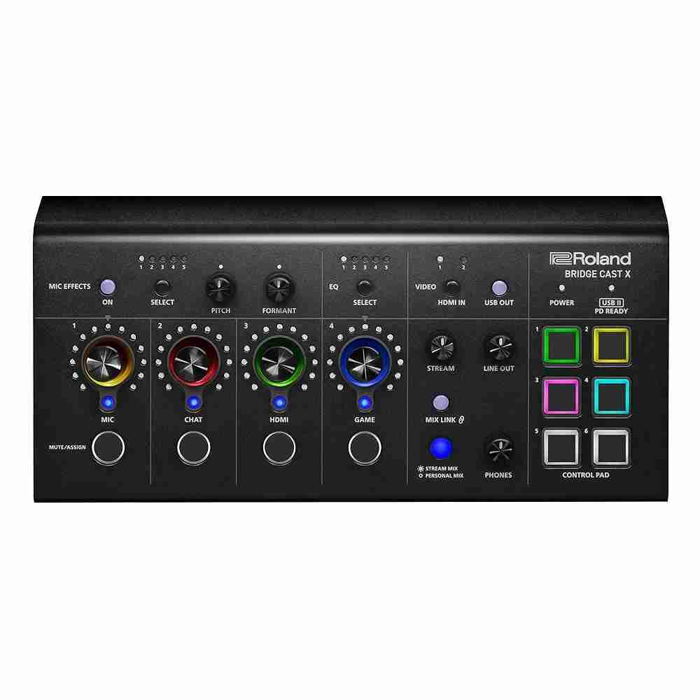 Roland BRIDGE CAST X Dual Bus Gaming Mixer & Video Capture | Pro Audio Streaming Interface for Online Gamers & More | 32-Bit Hardware DSP | USB-C Windows and Mac Connectivity | XLR Mic Support - Bridge Cast X
