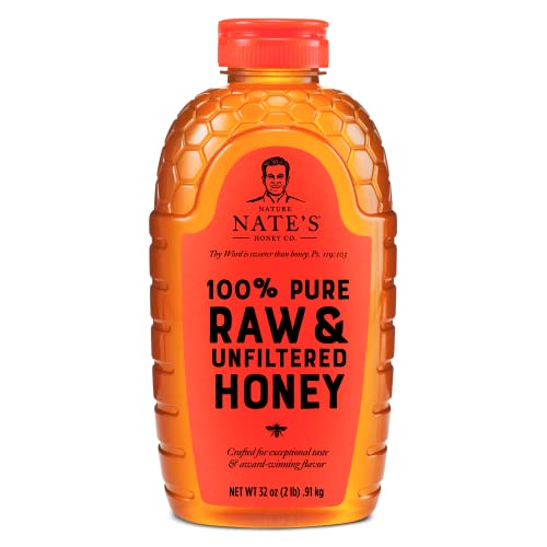 Nate's 100% Pure, Raw & Unfiltered Honey - Award-Winning Taste, 32oz. Squeeze Bottle - 32 Fl Oz (Pack of 1)