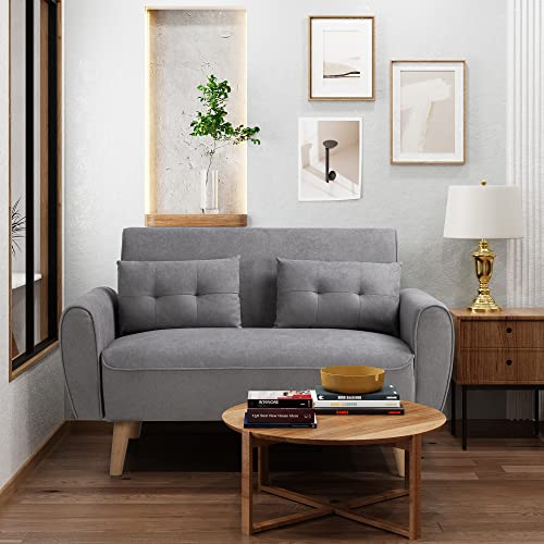 Shintenchi Small Modern Loveseat Couch Sofa, Mid Century Fabric Upholstered 2-Seat Sofa Couch Love Seats Furniture for Small Space,Living Room,Studio,Apartment with 2 Pillows,Light Grey - Low Gery