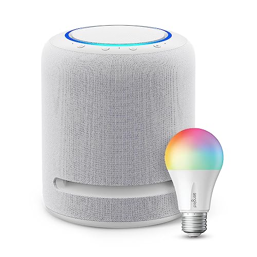Echo Studio | Glacier White with Sengled Bluetooth Color Bulb | Alexa smart home starter kit - Glacier - and Free Smart Bulb w/ Prime