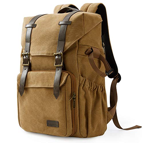 BAGSMART Camera Backpack, DSLR Camera Bag, Waterproof Camera Bag Backpack for Photographers, Fit up to 15" Laptop with Rain Cover and Tripod Holder, Khaki - 02-khaki