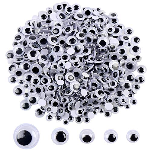 DECORA 500 Pieces 6mm -12mm Black Wiggle Googly Eyes with Self-Adhesive … - 500pcs