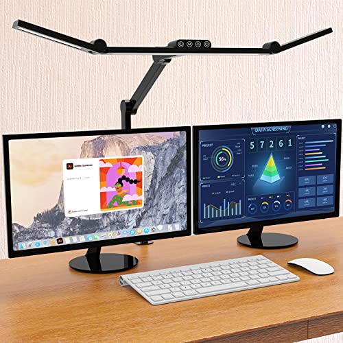 Micomlan Led Desk Lamp with Clamp, Architect Desk Lamp for Home Office with Atmosphere Lighting, 24W Ultra Bright Auto Dimming Desk Light Stepless Dimming and Tempering LED Table Light - Black