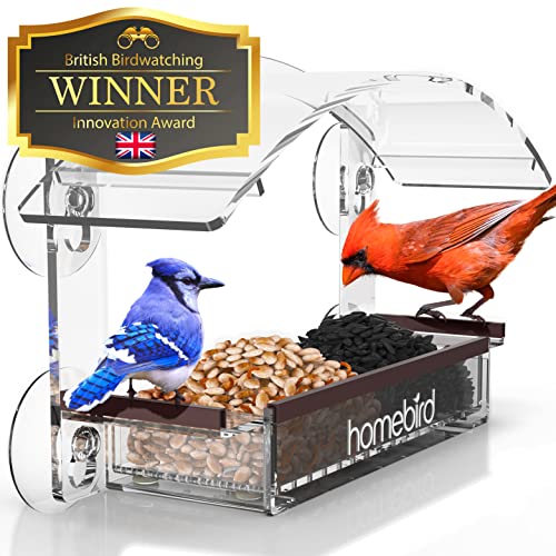 Window Bird Feeder with Strong Suction Cups - (Upgraded 2023 Version) Bird House Window Bird Feeders for Viewing Squirrel Proof Clear Window Bird Feeders for Outside Mounted Transparent Bird Feeder