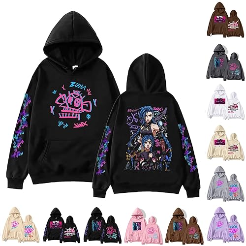 Arcane-Jinxs Hoodie Unisex,Oversized Long Sleeve Sweatshirts With Pocket,Trendy Streetwear Y2K Clothes - 3X-Large - #002-black