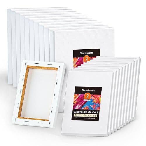 Shuttle Art Stretched Canvas, 20 PCS Value Pack, 5 x 7, 8 x 10 Inches (10 of Each), 100% Cotton, Primed White Canvases for Painting, Stretched Canvas Art Supplies for Acrylic, Oil, Acrylic Pouring - 20 Multi Pack-5x7", 8x10"