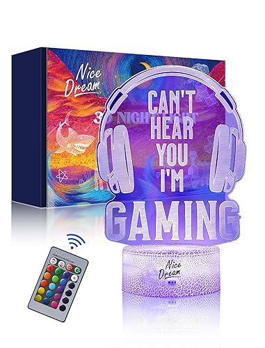 Nice Dream Gaming Headset Night Light for Kids, 3D Illusion Gaming Night Lamp, 16 Colors Changing with Remote Control, Kids Room Decor, Gaming Gifts for Children Boys Girls - 15-Headset