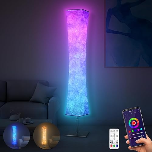 Torchlet RGB Led Smart Lamp Alexa APP Control, Color Changing Modern Floor Standing Lamp with DIY Mode, Music Sync and White Fabric Shade for Living Room Bedroom Game Room - Square RGB