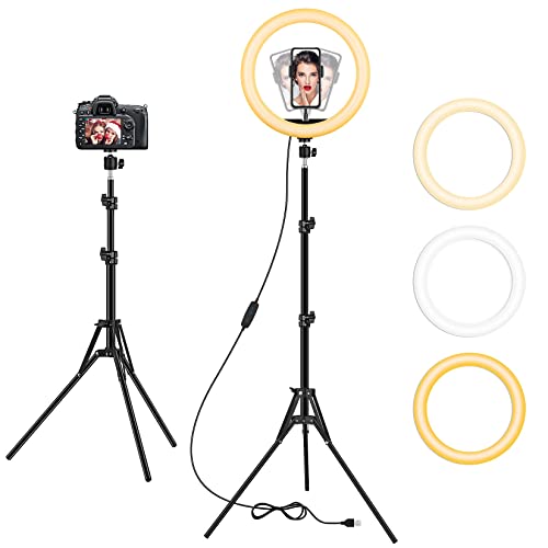 12.6" Selfie Ring Light with Stand and Phone Holder, Led Ring Lights for YouTube/Tiktok/Twitch Video Recording, Live Streaming, Zoom Meeting, Dimmable Ringlight with Tripod for Phones, Cameras - 12.6 inch