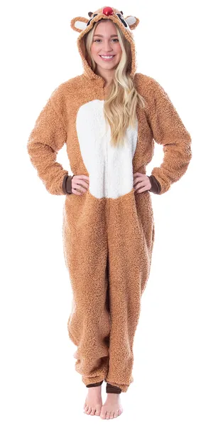 Rudolph the Red Nosed Reindeer Adult Sherpa Union Suit Pajama Sleepwear
