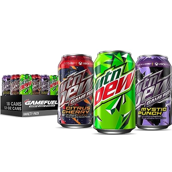 Mountain Dew Game Fuel 3 Flavor Variety Pack (Citrus Cherry, Mystic Punch, Original Dew), 12 Fl Oz (Pack of 18), Limited Time Offer