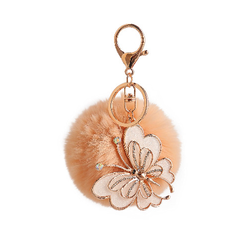 102 Butterfly Keychain Women Cute Pom Pom Keychain Fuzzy Ball Keychain for Bag Charms Girl Car Purse - Beige