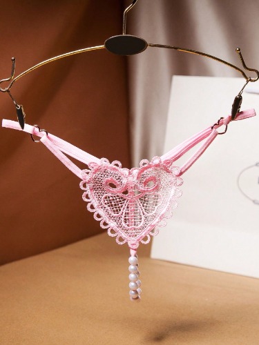 New Sexy Heart Embroidery Pearl Massage Women Thong Panty