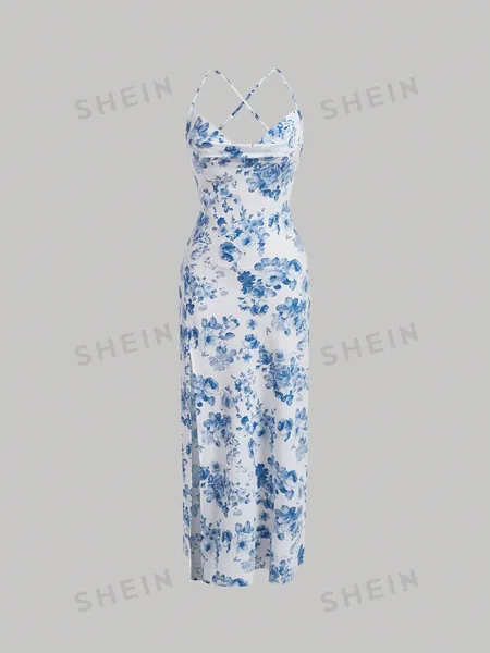 SHEIN MOD Floral Print Split Thigh Cami Dress