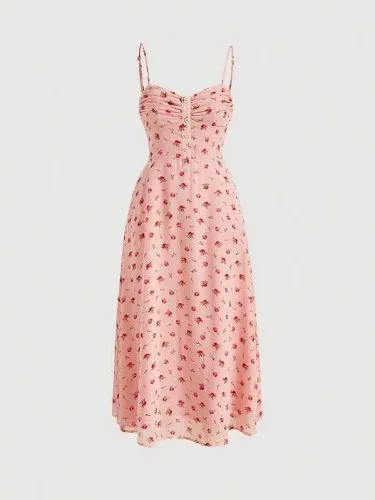 SHEIN MOD Ditsy Floral Print Ruched Bust Cami Dress | SHEIN EUR