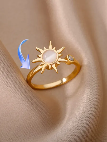 1pc European And American Style Bohemian Personality Minimalist Sunflower Rotating Open Ring For Women
