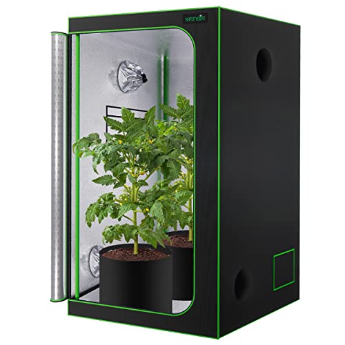 SereneLife Medium Hydroponic Grow Tent Garden-24'' x 24'' x 48'' Indoor Plant Growing System w/Durable Reflective 600D Mylar,Observation Window-Includes Removable Floor Tray,Pole Shelf