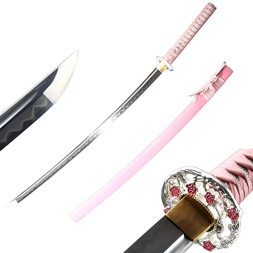 JIHPEN sword,Full Tang Katana 41-inch Katana,Handmade Samurai Sword, 1060 1095high Carbon Steel T10, Very Sharp, Pure Black one Katana, Perfect for Practicality and Gift, Many Styles to Choose from - T10 Pink