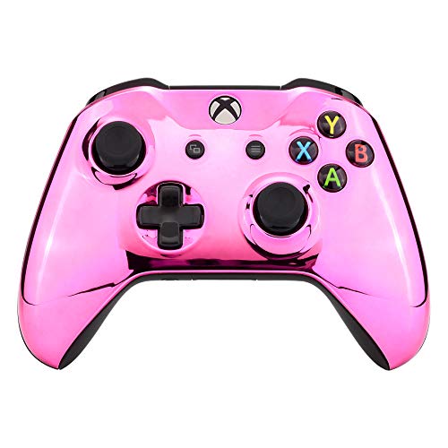 eXtremeRate Chrome Pink Edition Front Housing Shell for Xbox One Wireless Controller Model 1708, Replacement Custom Faceplate Cover for Xbox One S & Xbox One X Controller - Controller NOT Included - Chrome Pink