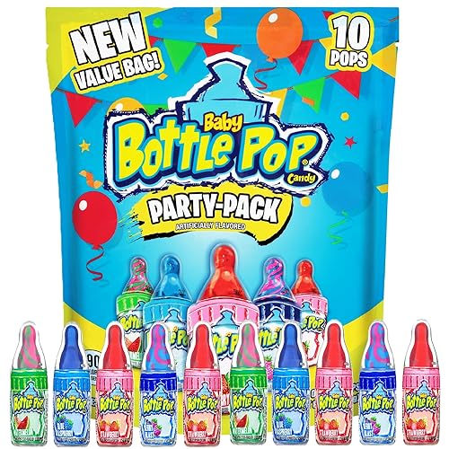Baby Bottle Pop Holiday Candy Lollipops - 10 Ct Bulk Candy Lollipops with Powdered Sugar Dip in Assorted Fruity Flavors - Fun Candy For Stocking Stuffers, Party Favors, Holiday Gifts For Kids - Baby Bottle Pop Lollipop Variety Party Pack
