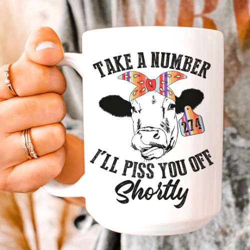 Take A Number Cow Ceramic Mug 15 oz - White / One Size