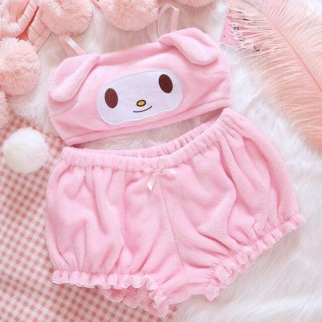 Fuzzy Melody Lingerie Set - Pink / L