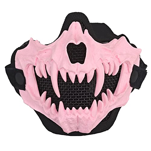 WarmHeartting Fangs Mask Breathable Airsoft Mask Half Face for Paintball Military Tactical Halloween Cosplay - Black / Pink