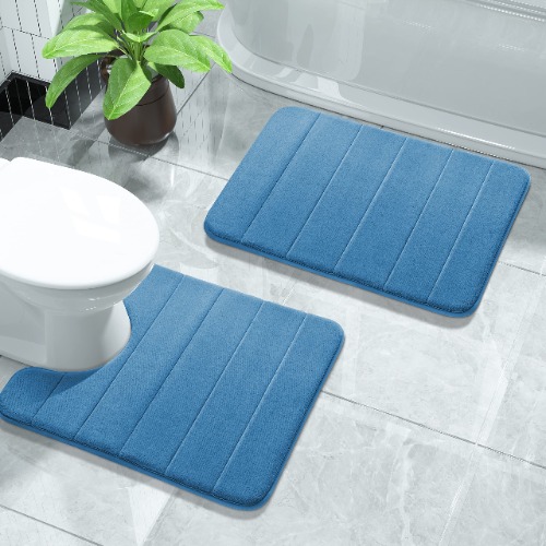 Yimobra Memory Foam Bath Mat Set, 2 Piece Soft Bathroom Rug,17x24 and 24x20.4 U-Shaped Bathroom Mat, Toilet Mats, Water Absorption, Non Slip, Thick, Dry Fast for Bathroom Floor Rugs, Eggshell Blue - Eggshell Blue 17"x24" + 24"x20.4"