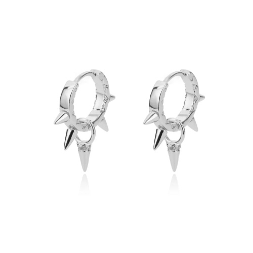 Silver Colored Spike Hoop Earrings - SILVER PLATED