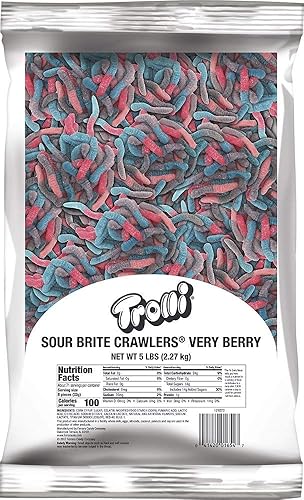 Trolli Sour Brite Crawlers, Very Berry, Sour Gummy Worm Candy, 5 Pound Bulk Bag - Very Berry - 5 Pound