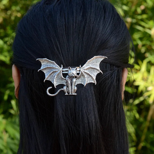 Dark Cute Goth Bat Cat Hairclip - Bat Cat