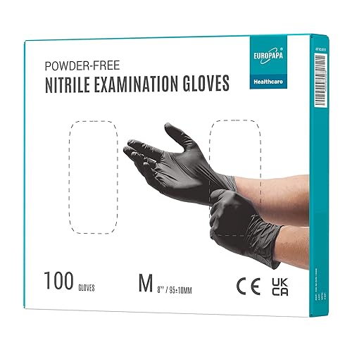 EUROPAPA 100 Guantes De Nitrilo Desechables, Guantes Desechables, Guantes De Examen, Guantes De Nitrilo, Sin Polvo, Sin LÁTex, No EstÉRiles, Sin LÁTex, Guantes Disponables (M, Negro) - M - Negro