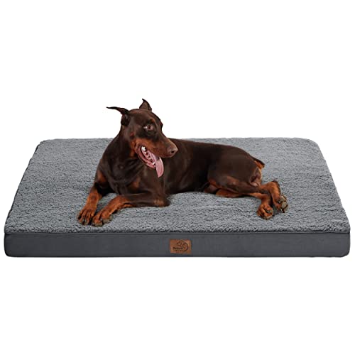 Bedsure Cama Perro Ortopética Extra Grande - Colchón Perro Lavable y Desenfundable, Cojín Perro Viscoelástica con Espuma de Caja de Huevos, Gris Oscuro, XL, 137x111.5x10 cm - 137x111.5x10cm - Gris Oscuro