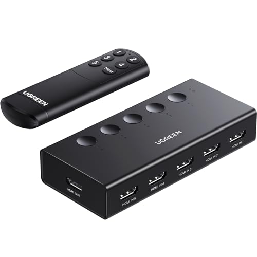 UGREEN HDMI Switch 5 in 1 Out 4K@60Hz, HDMI Splitter with Remote 5 Port HDMI Switcher Selector Support 3D CEC HDR HDCP2.2 Compatible with PS5/4/3 Xbox Nintendo Switch Roku TV Fire Stick Black - Black