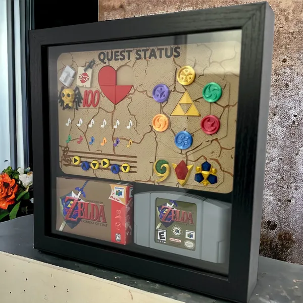The Legend of Zelda: Ocarina of Time - 3D Quest Status Screen Art Display, Collector&#39;s Gaming Memorabilia