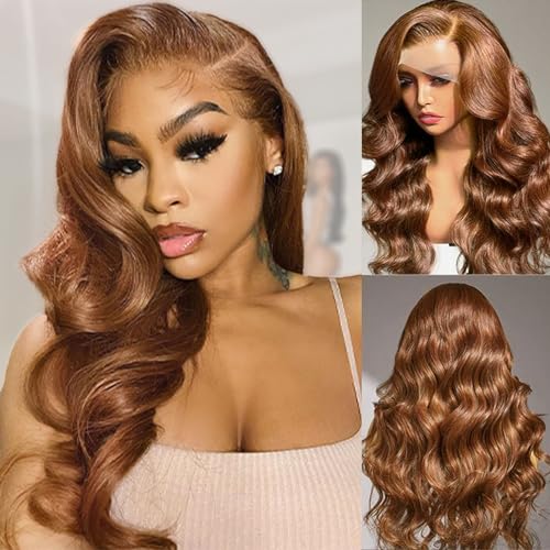 LEhan Chocolate Brown Lace Front Wigs Human Hair Pre Plucked 13x4 Body Wave Lace Frontal with Baby Hair Wigs for Women 180% Density Auburn Colored Glueless Wigs Human Hair with Baby Hair 24 Inch - 24 Inch - Chocolate Brown